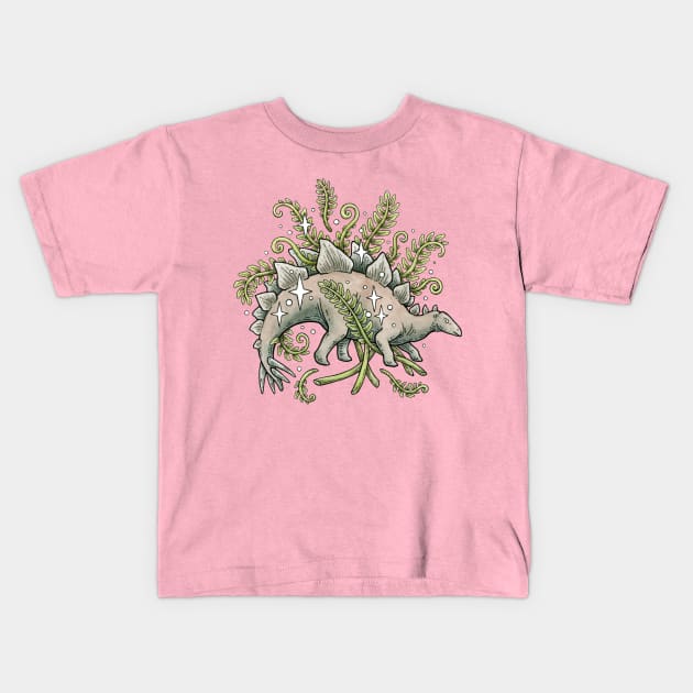 Stegosaurus + Ferns Botanical Dinosaur Kids T-Shirt by OMEGAFAUNA